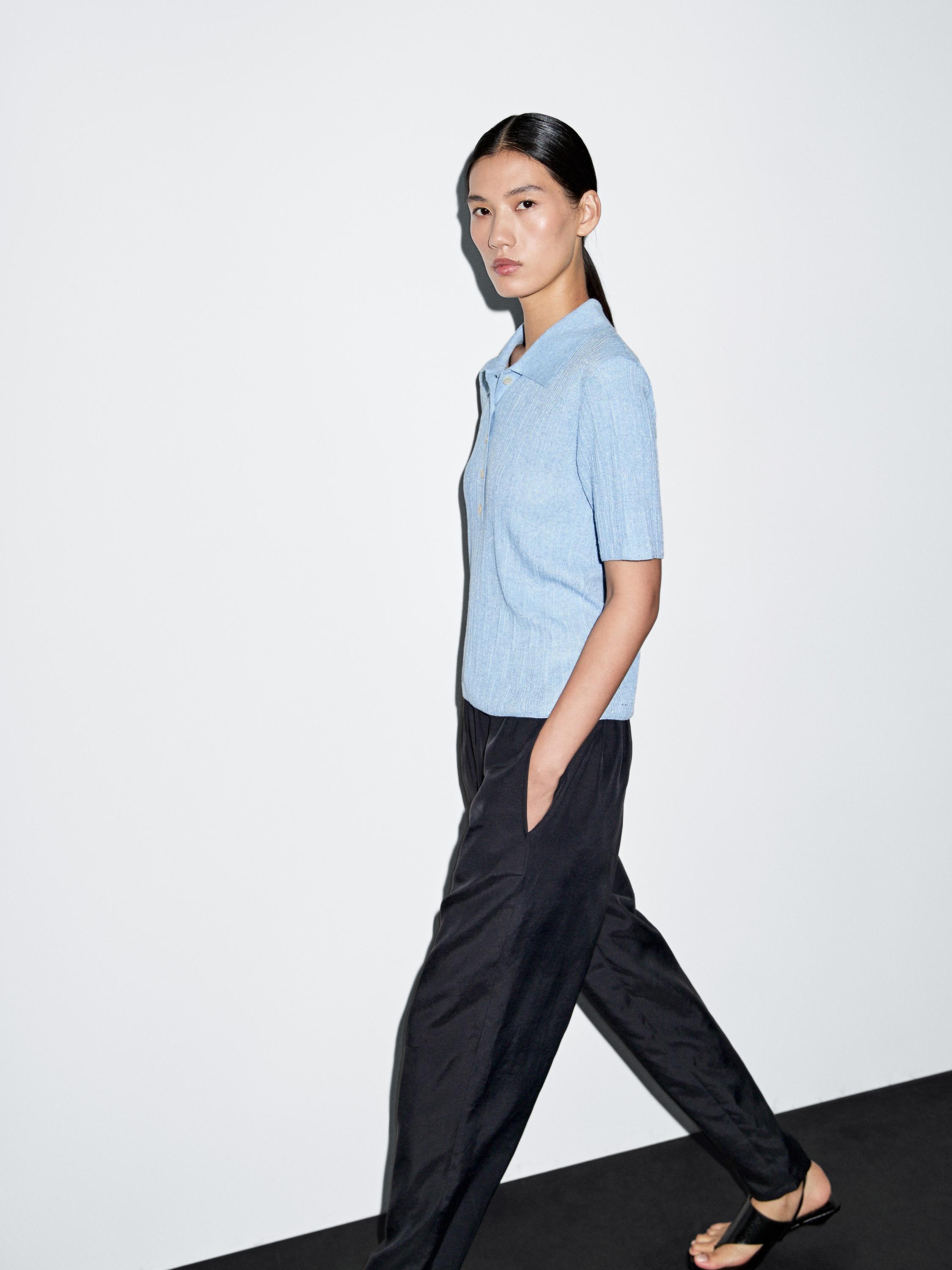 Textured knit polo sweater